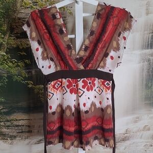 Wrapper Womens Medium Boho V-Neck Front & Back Sleeveless Top